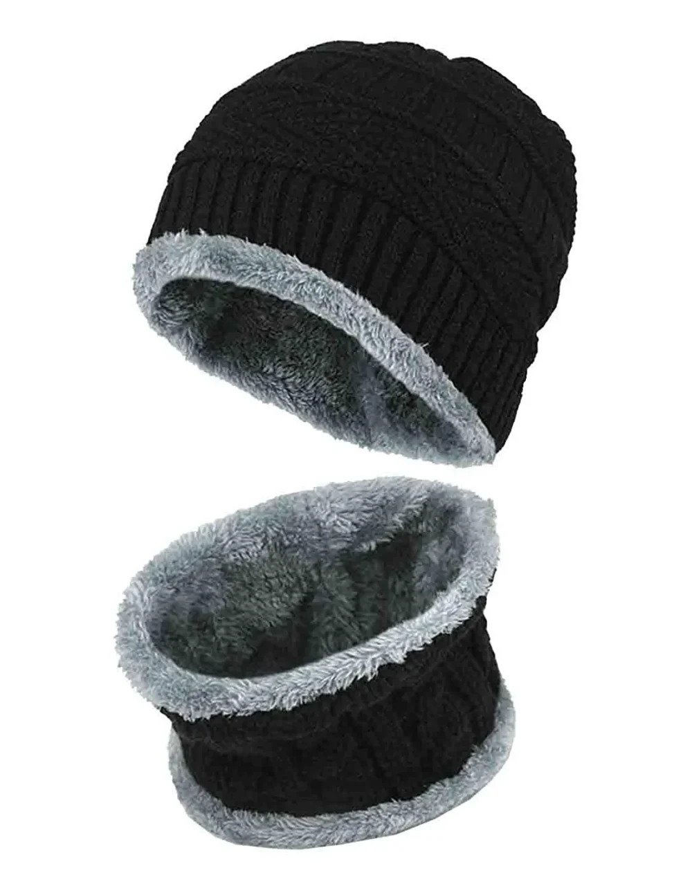 Men’s Winter Beanie Hat & Woolen Scarf Set (Black) - Image 3