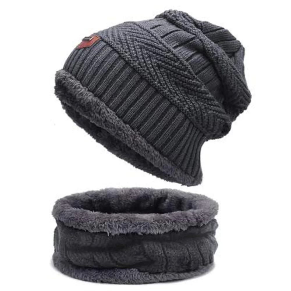 Men’s Winter Beanie Hat & Woolen Scarf Set (Grey) - Image 4
