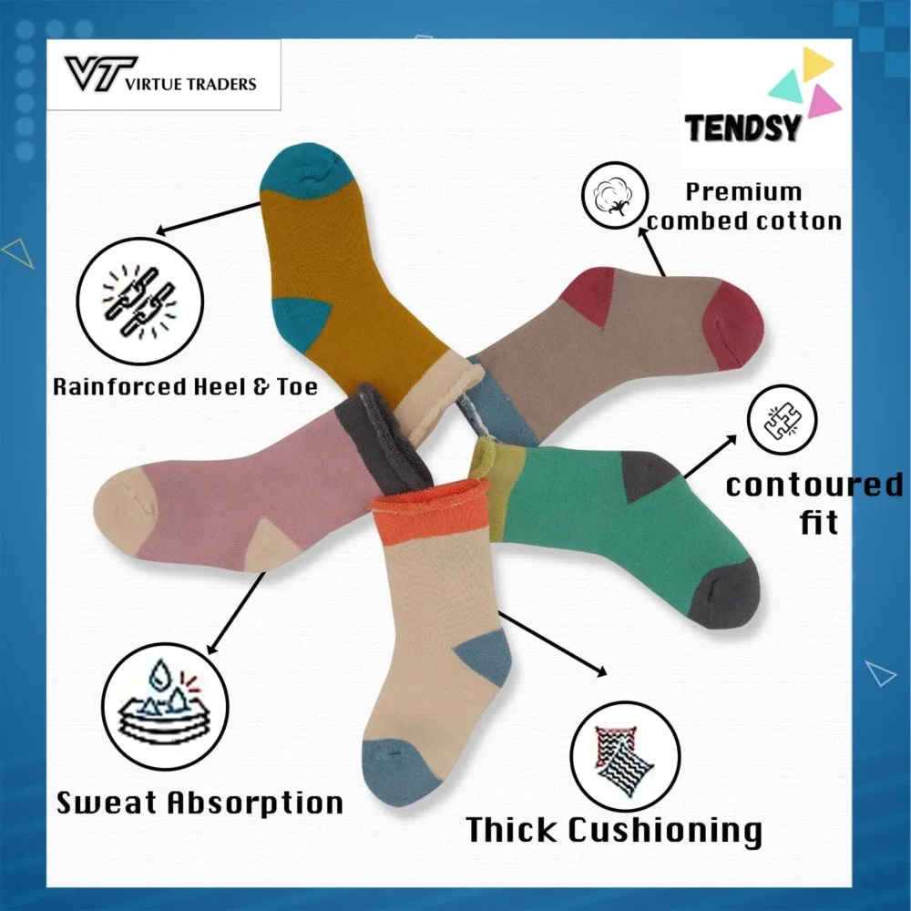 Soft & Breathable Terry Cotton Socks for Kids | Multicolor (5 Pack) - Image 6