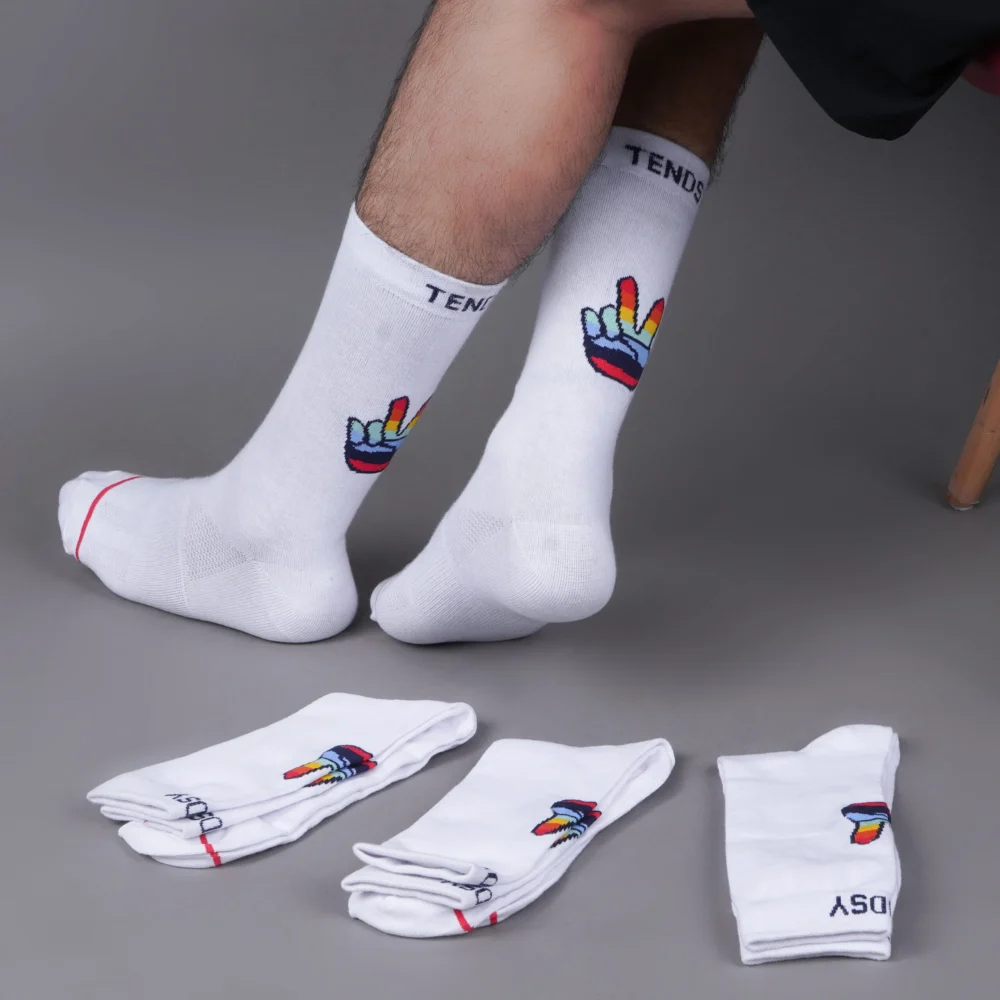 Mid Calf Socks with Victory Sign Design (4 Pack) - Image 5