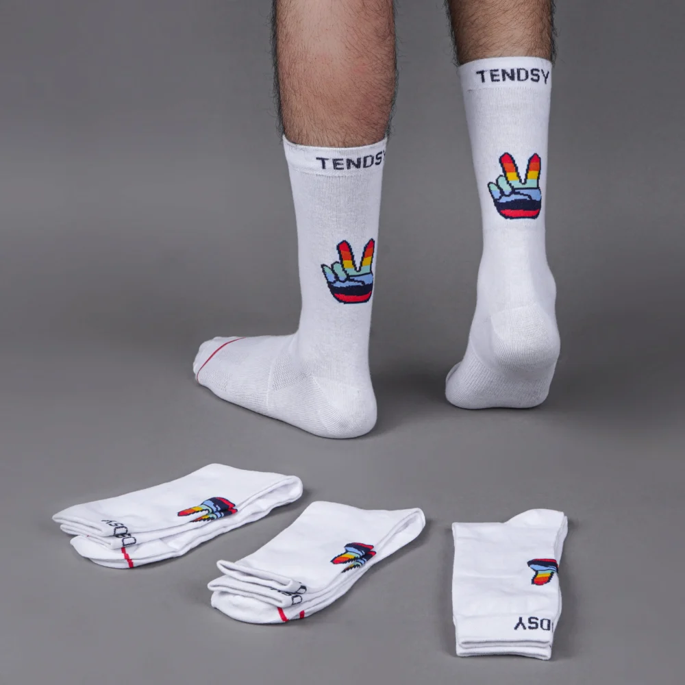 Mid Calf Socks with Victory Sign Design (4 Pack) - Image 4